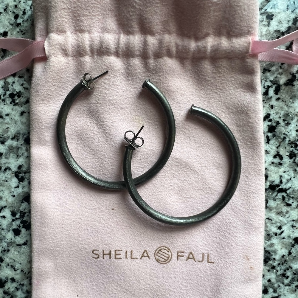 Sheila Fajl gun metal hoop earrings